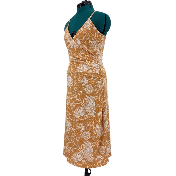 Joie NWT Burnt Orange and Off-White Floral V-Neck Sleeveless Midi Dress, Medium - Picture 4 of 17